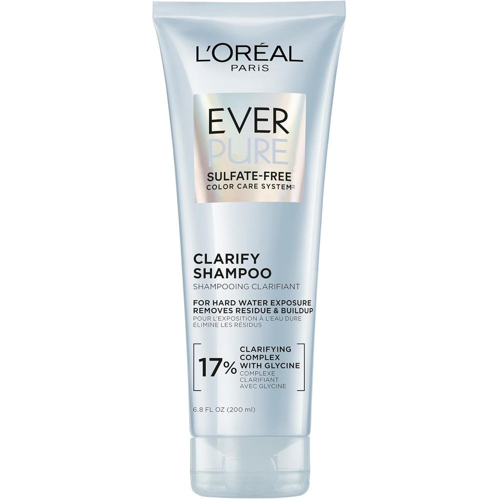 L'Oreal Paris EverPure Clarify Sulfate Free Shampoo front view bottle for hard water detox