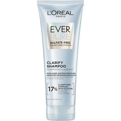 L'Oreal Paris EverPure Clarify Sulfate Free Shampoo front view bottle for hard water detox