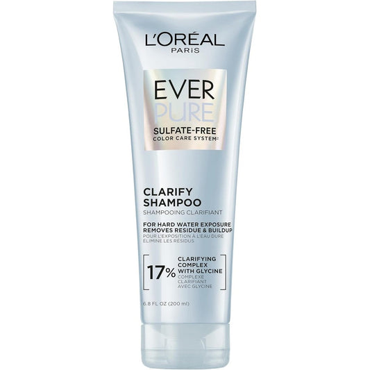 L'Oreal Paris EverPure Clarify Sulfate Free Shampoo front view bottle for hard water detox