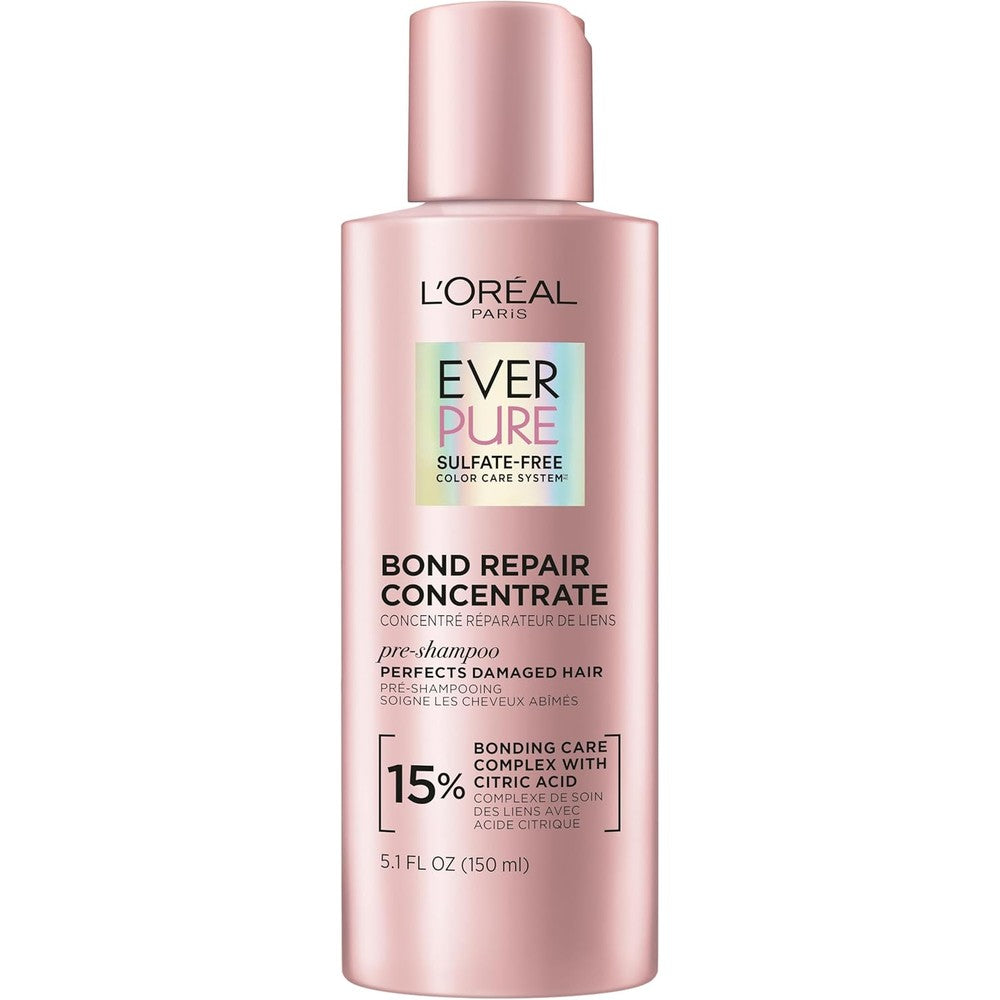L'Oreal Paris EverPure Bond Repair Pre Shampoo Treatment front view of bottle packaging.