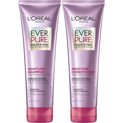 L'Oreal Paris EverPure Moisture Sulfate Free Shampoo and Conditioner Kit front view showing packaging details.