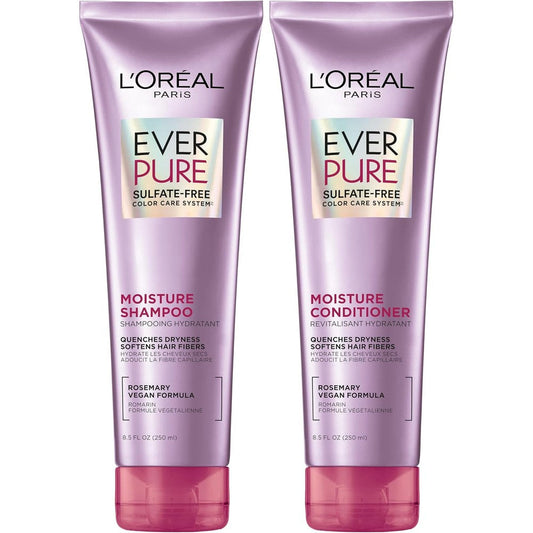 L'Oreal Paris EverPure Moisture Sulfate Free Shampoo and Conditioner Kit front view showing packaging details.