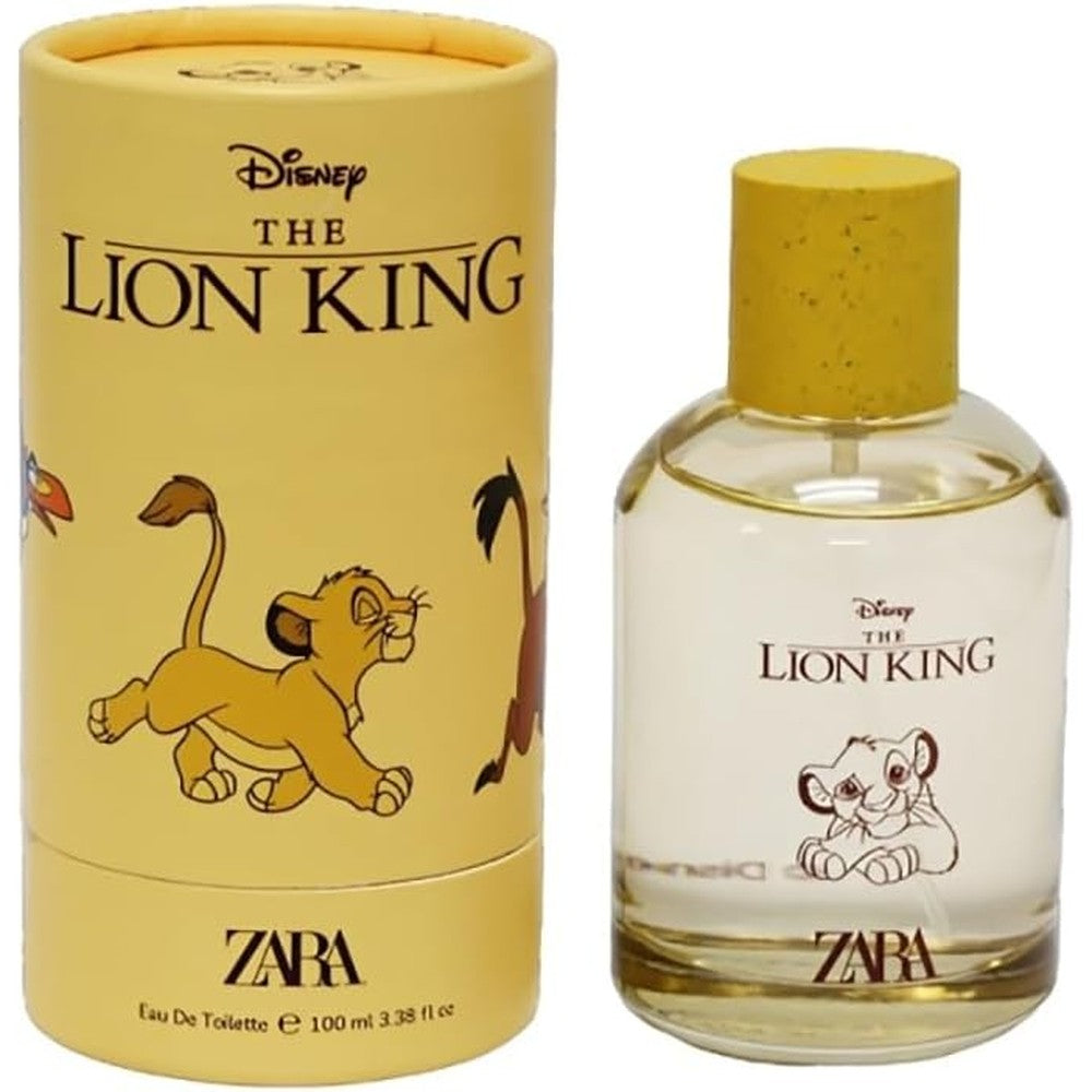 Zara Disney The Lion King kids perfume 100ml bottle with yellow cap and Simba illustration front view