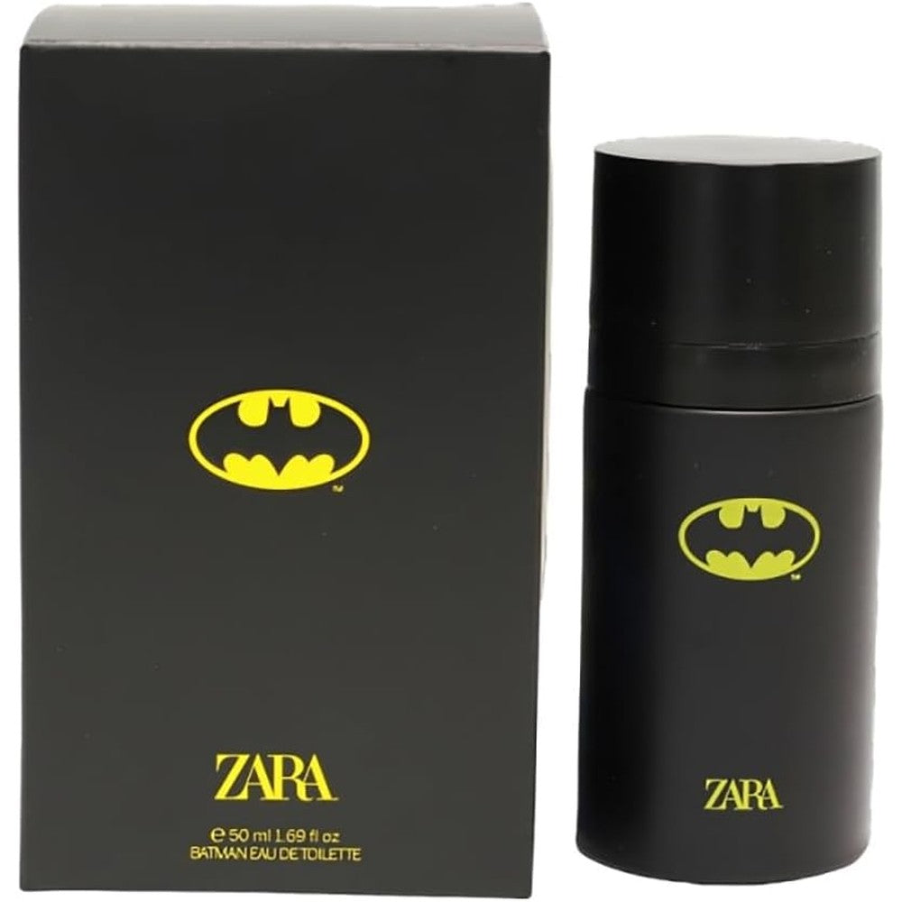 Zara Batman DC Comics kids cologne 50ml front view showing black bottle and yellow logo