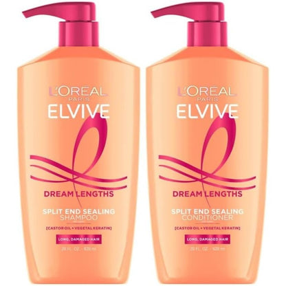 L'Oreal Paris Elvive Dream Lengths Shampoo and Conditioner front view for hair repair