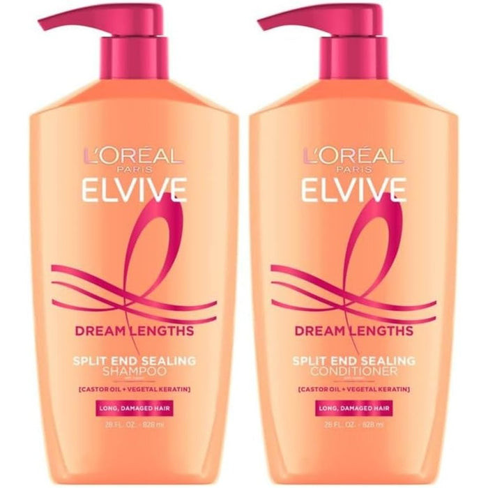 L'Oreal Paris Elvive Dream Lengths shampoo and conditioner kit front view bottle packaging