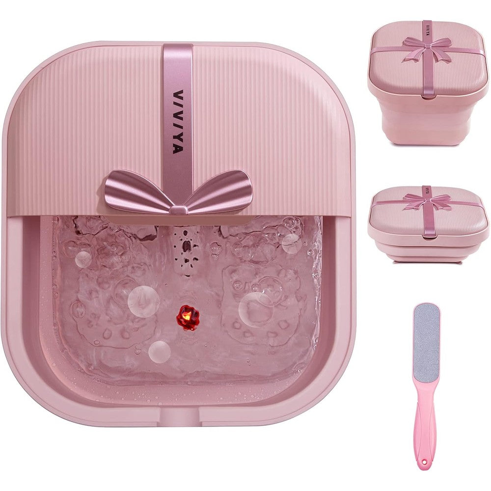 Viviya Collapsible Foot Bath Spa With Heat And Massage Rollers Foldable Foot Soak Tub With Bubble Jets And LED Light For Home Use Pink - Image 1