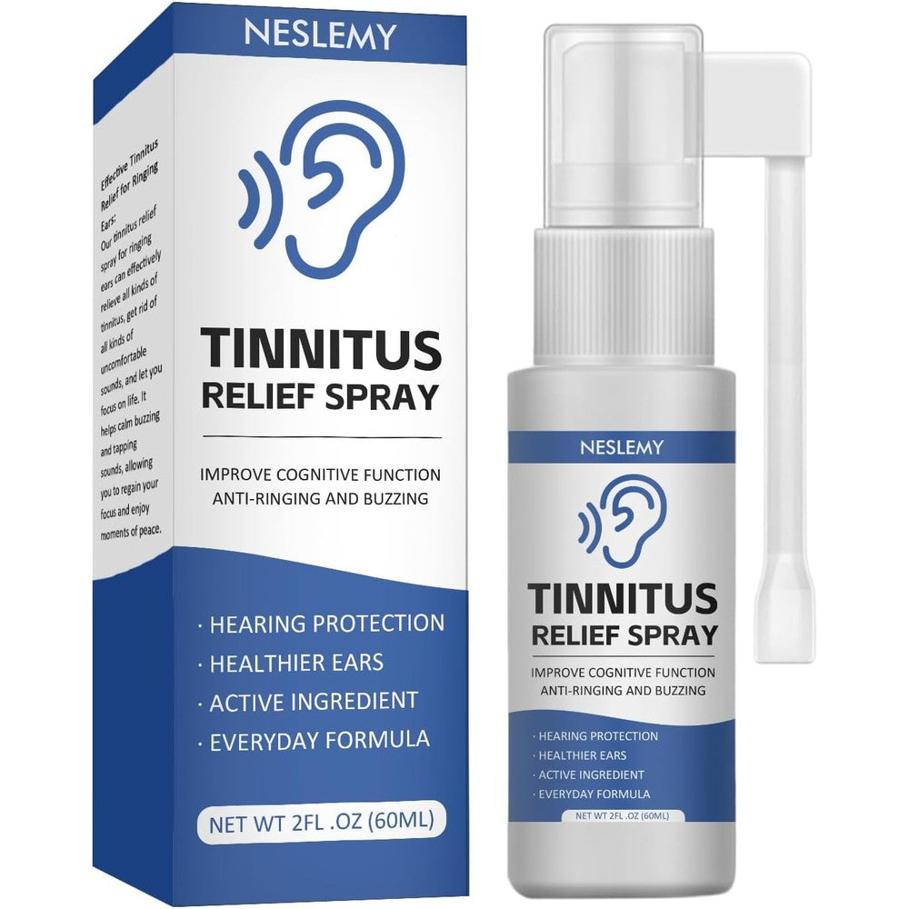 Tuhimo Ktwo Health Neslemy Tinnitus Relief Spray front view package and bottle