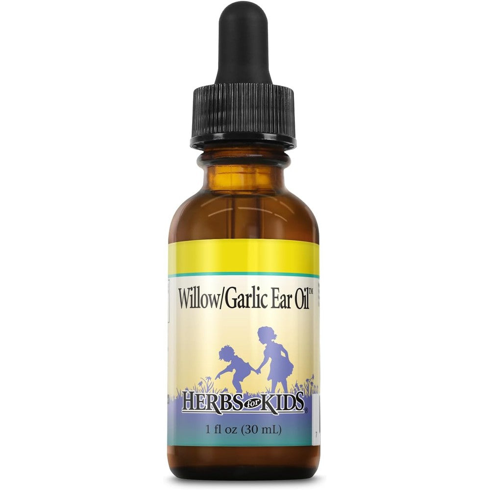Herbs For Kids White Willow And Garlic Ear Oil front view bottle with dropper