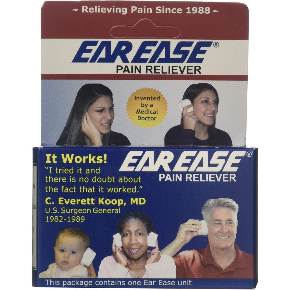 Ear Ease Pain Reliever front view packaging for natural earache relief.