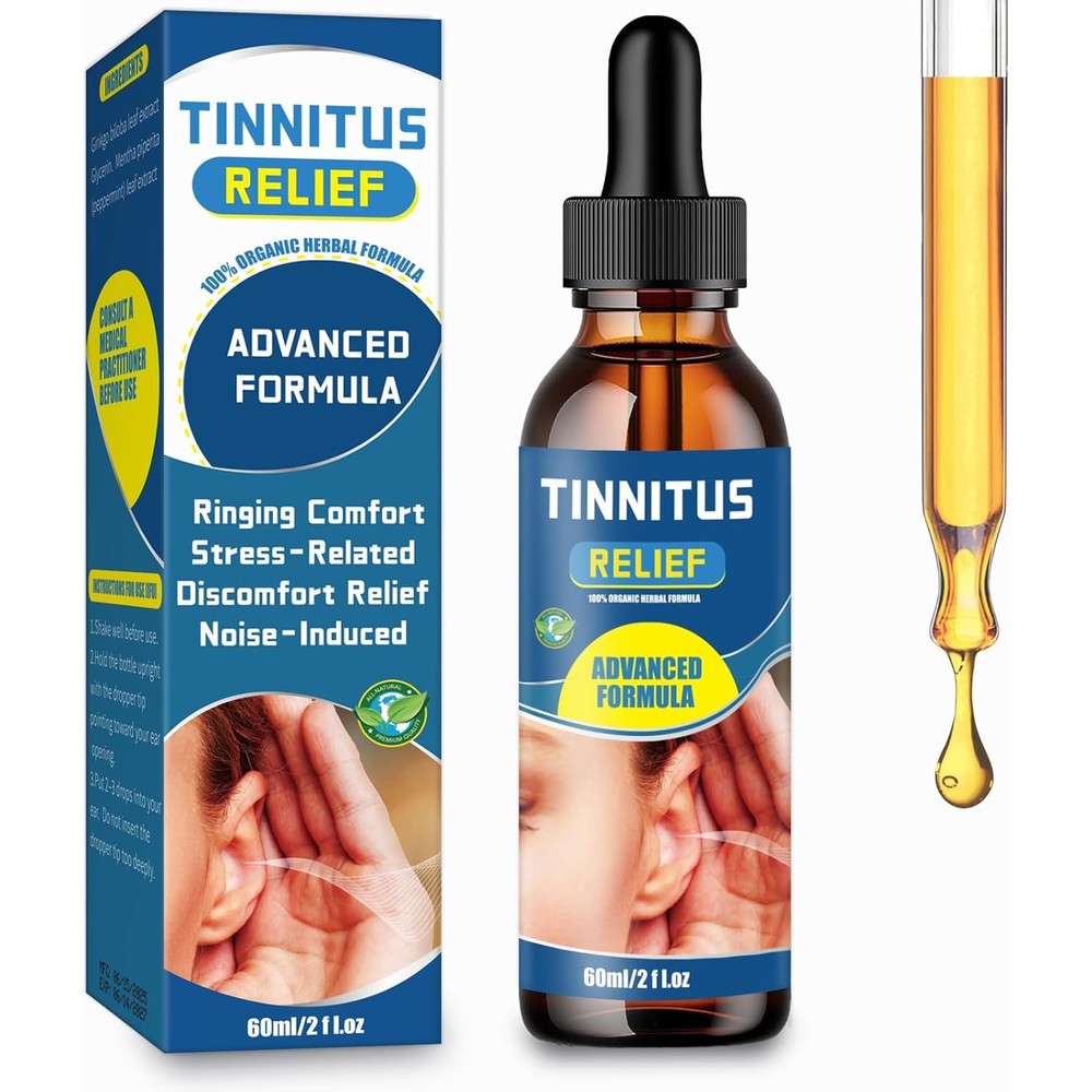 FEAVBAFT Tinnitus Relief Ear Drops 60ml bottle front view for ringing ear relief.