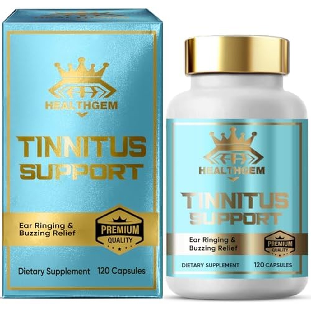 Healthgem Tinnitus Relief front view 120 capsules bottle for ear ringing support.