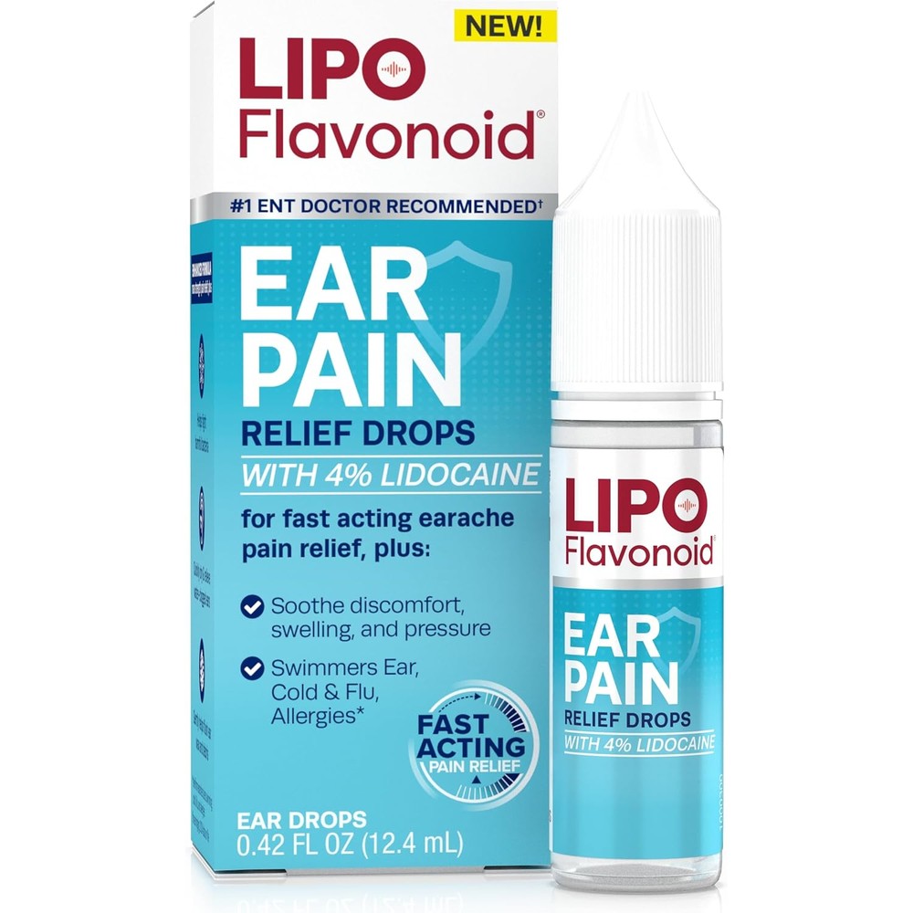 Lipo Flavonoid Ear Pain Relief Drops front view bottle for earache relief.