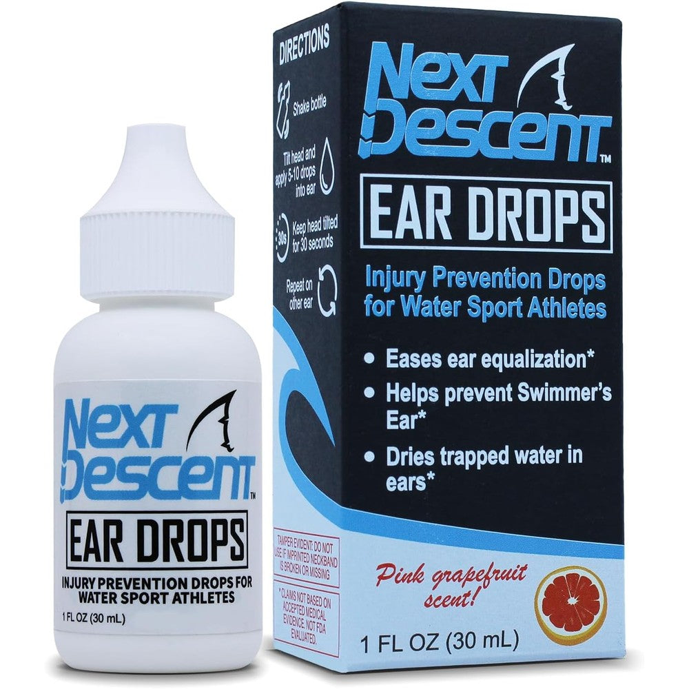 Next Descent Swimmers Ear Drops front view bottle and box commercial product image