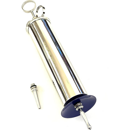 CynaMed Ear Wax Removal Syringe 8 Ounce front view chrome metal irrigation tool.