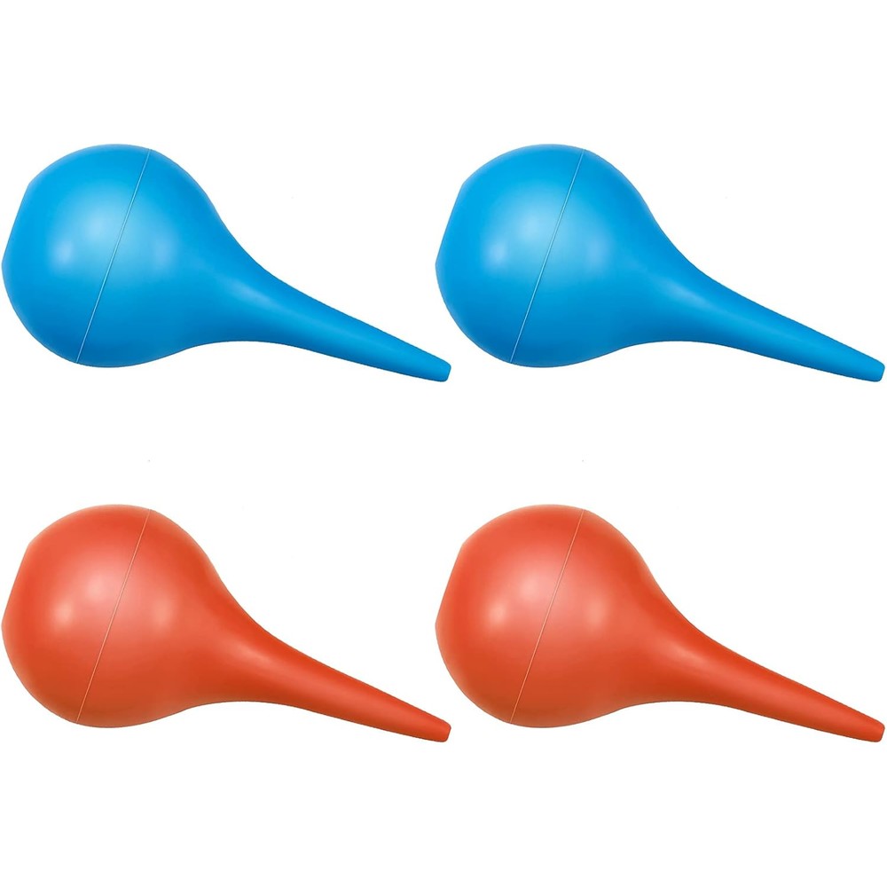 Nuanchu Hand Bulb Ear Syringe 4 pack front view in orange and blue.