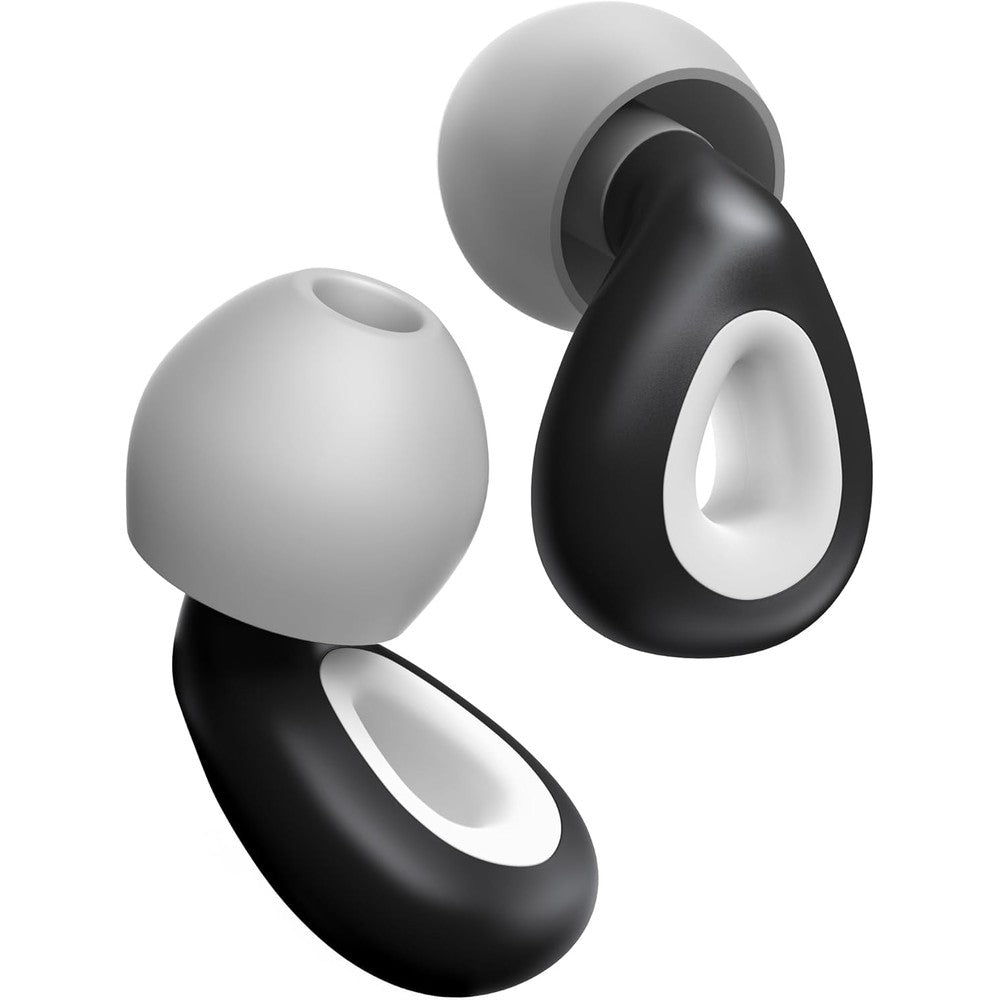 Dersoud noise cancelling ear plugs front view showing the sleek black silicone design.