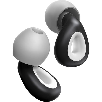 Dersoud noise cancelling ear plugs front view showing the sleek black silicone design.