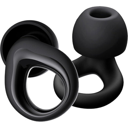 QWH reusable silicone ear plugs front view showing the sleek black ring design for noise cancellation.