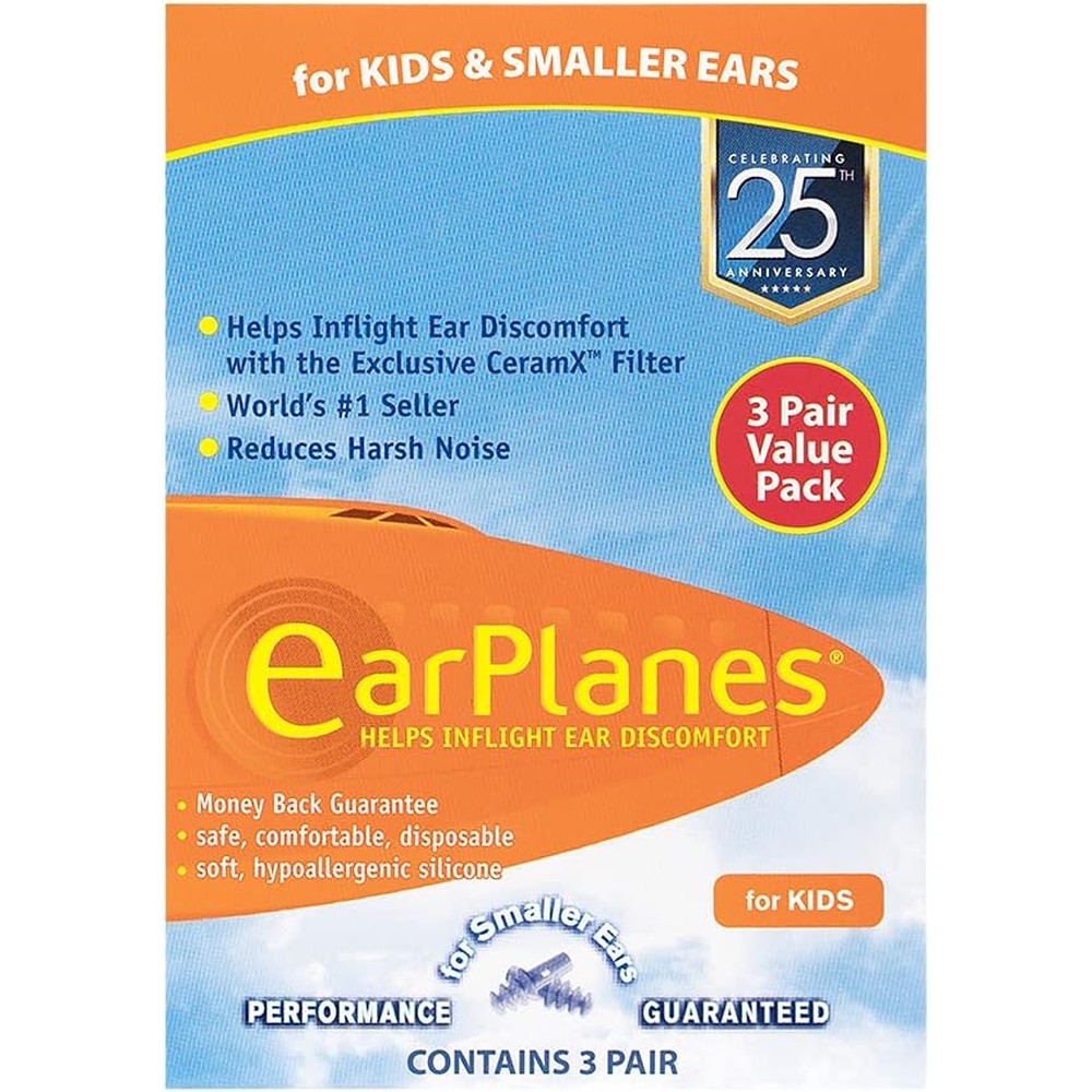 EarPlanes Children's Ear Plugs 3 Pair Pack front view airplane ear protection.