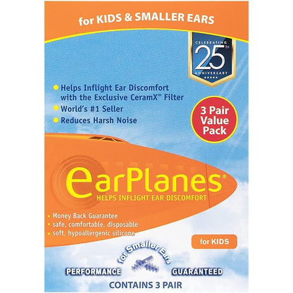 EarPlanes Children's Ear Plugs 3 Pair Pack front view airplane ear protection.