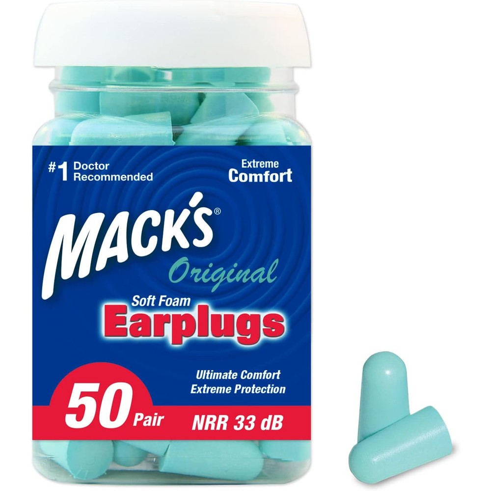 Mack's Original Soft Foam Earplugs 50 pair jar front view