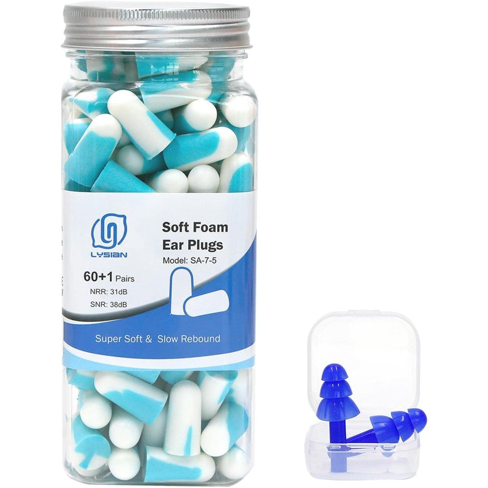 LYSIAN noise cancelling foam earplugs for sleep front view packaging