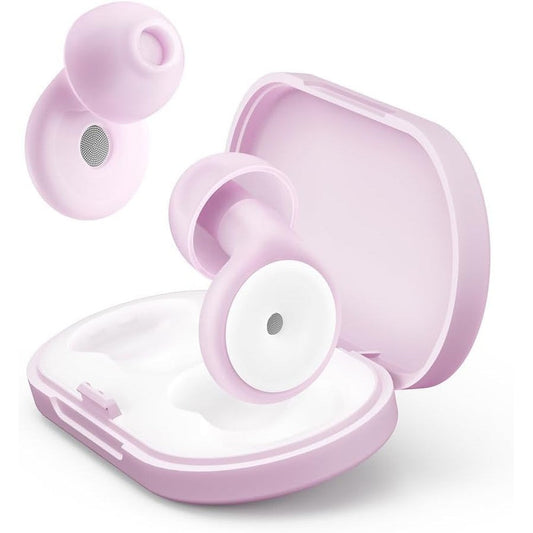 OSOF Ear Plugs for Sleeping Noise Reduction front view showing light purple silicone earplugs and compact travel storage case