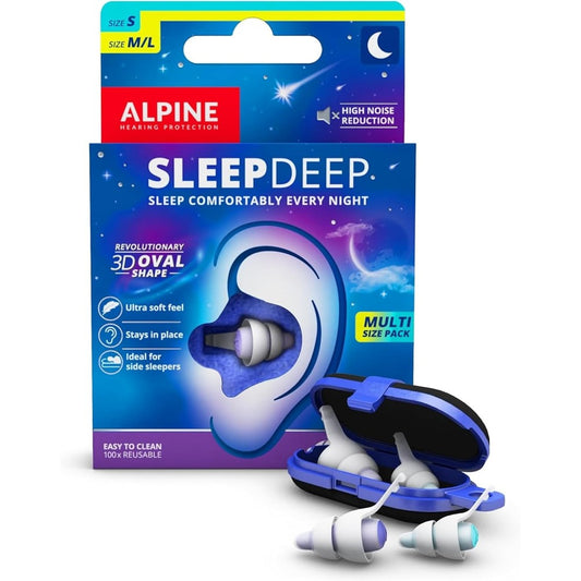 Alpine Hearing Protection SleepDeep Multisize ear plugs front view packaging for sleep noise reduction