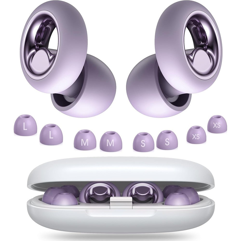Vosaf noise cancelling ear plugs for sleeping front view showing light purple silicone design.