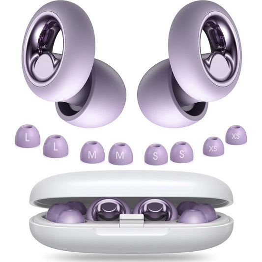 Vosaf noise cancelling ear plugs for sleeping front view showing light purple silicone design.