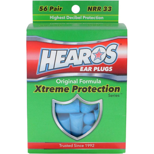 HEAROS Xtreme Protection Series Ear Plugs front view 56 pair box noise reduction