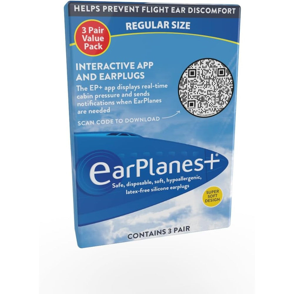 EarPlanes New Super Soft Adult Airplane Travel Ear Plugs front view pack of three pairs