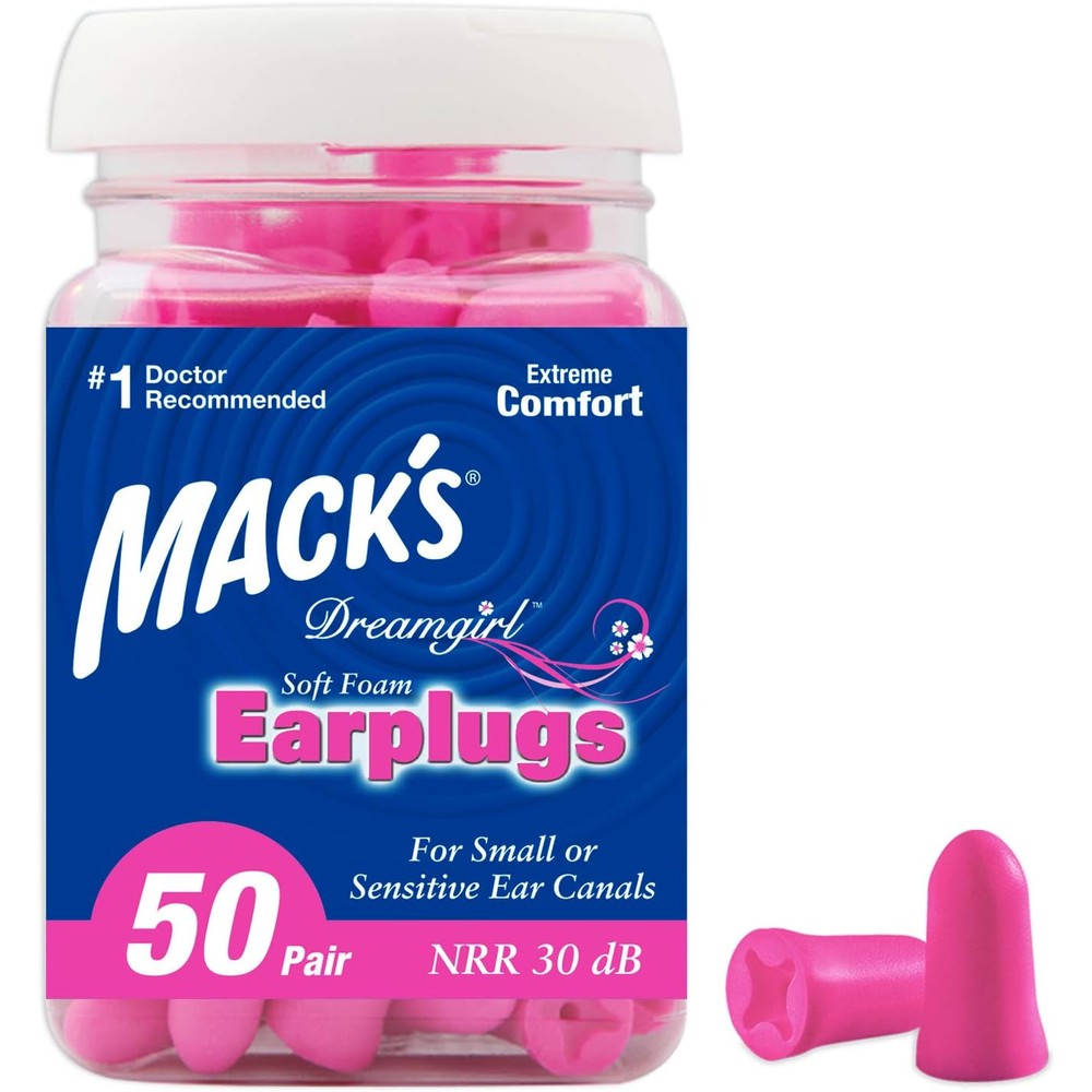 Mack's Dreamgirl soft foam earplugs front view packaging