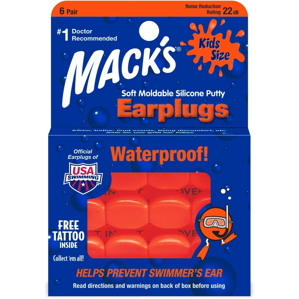 Mack's kids moldable silicone ear plugs front packaging view