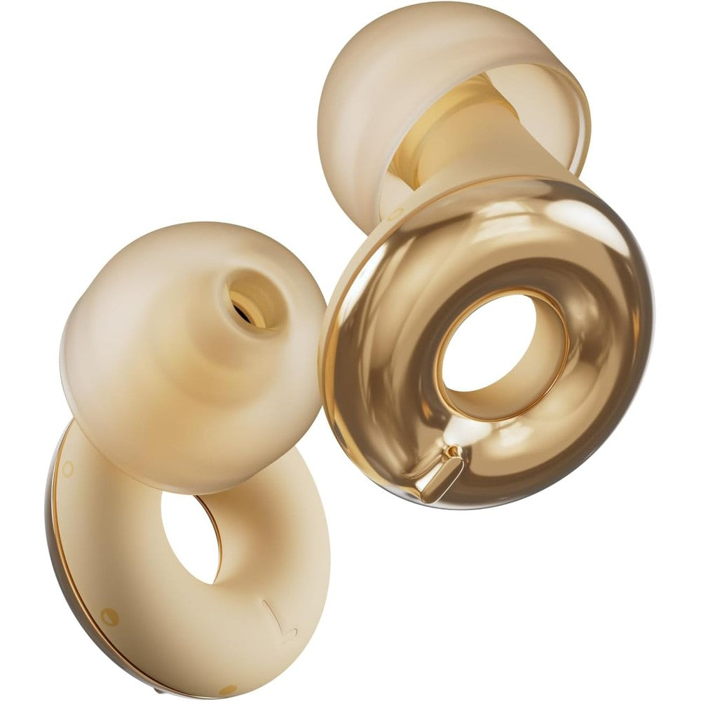 Loop Switch 2 gold adjustable ear plugs front view showing the manual selection dial.