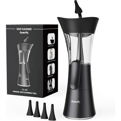 Auectfy Manual Ear Wax Removal Kit front view showing the premium black irrigation device