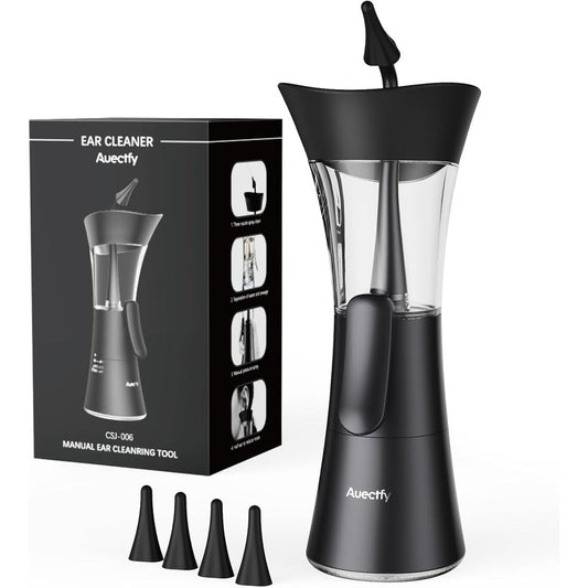 Auectfy Manual Ear Wax Removal Kit front view showing the premium black irrigation device