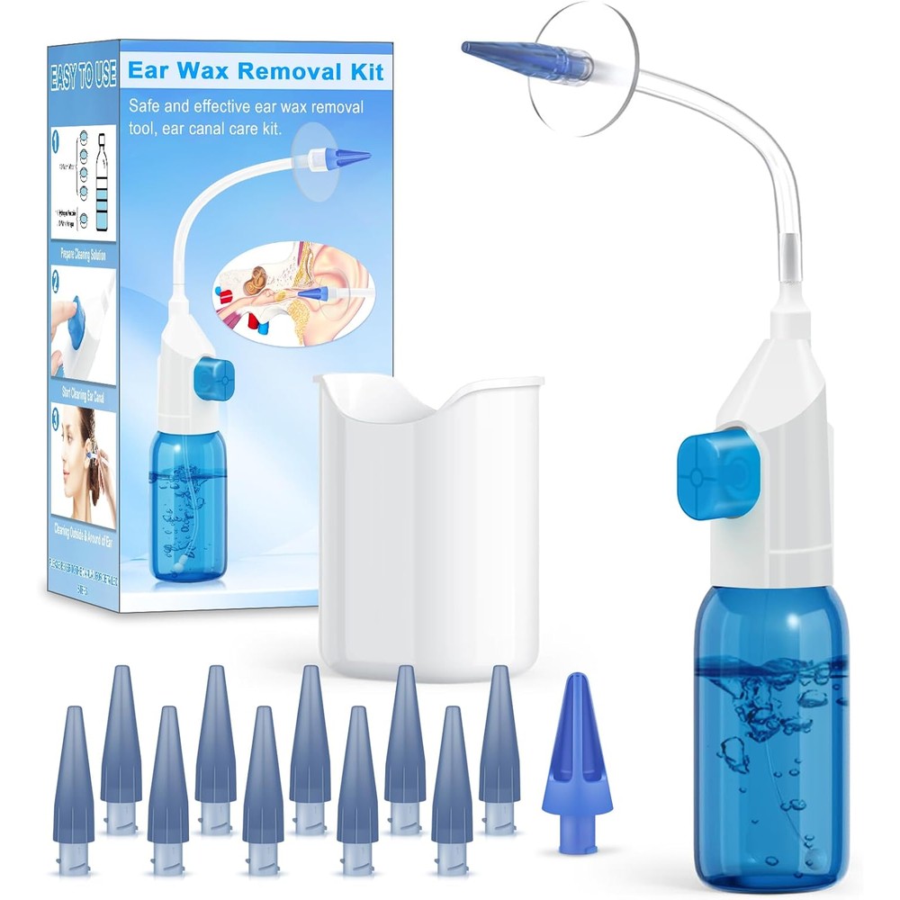 WEUANY ear wax removal kit front view showing spray bottle and basin.