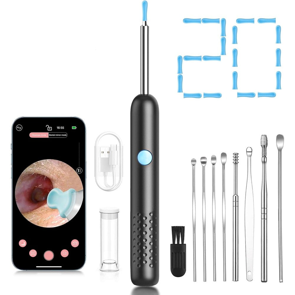 NOVUSOL ear wax removal tool camera front view showing the sleek black finish and precise camera tip.