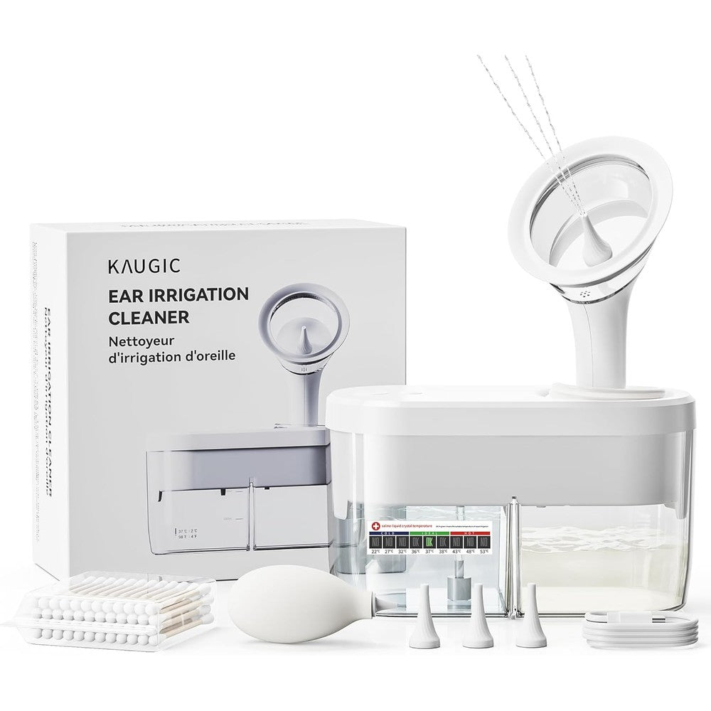 KAUGIC Electric Ear Wax Removal Kit front view showing water tanks and digital display