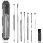 Hion 8 Piece Ear Wax Removal Kit front view showing silver stainless steel tools in storage box.