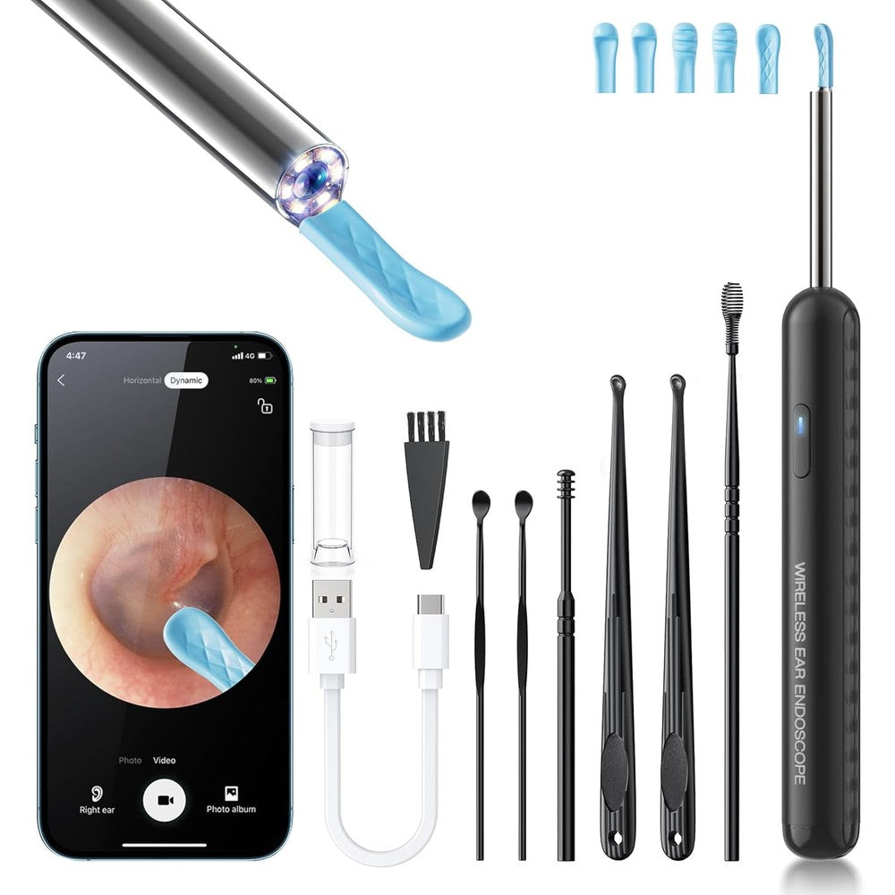 Aifini ear wax removal tool front view with camera lens and black pen body