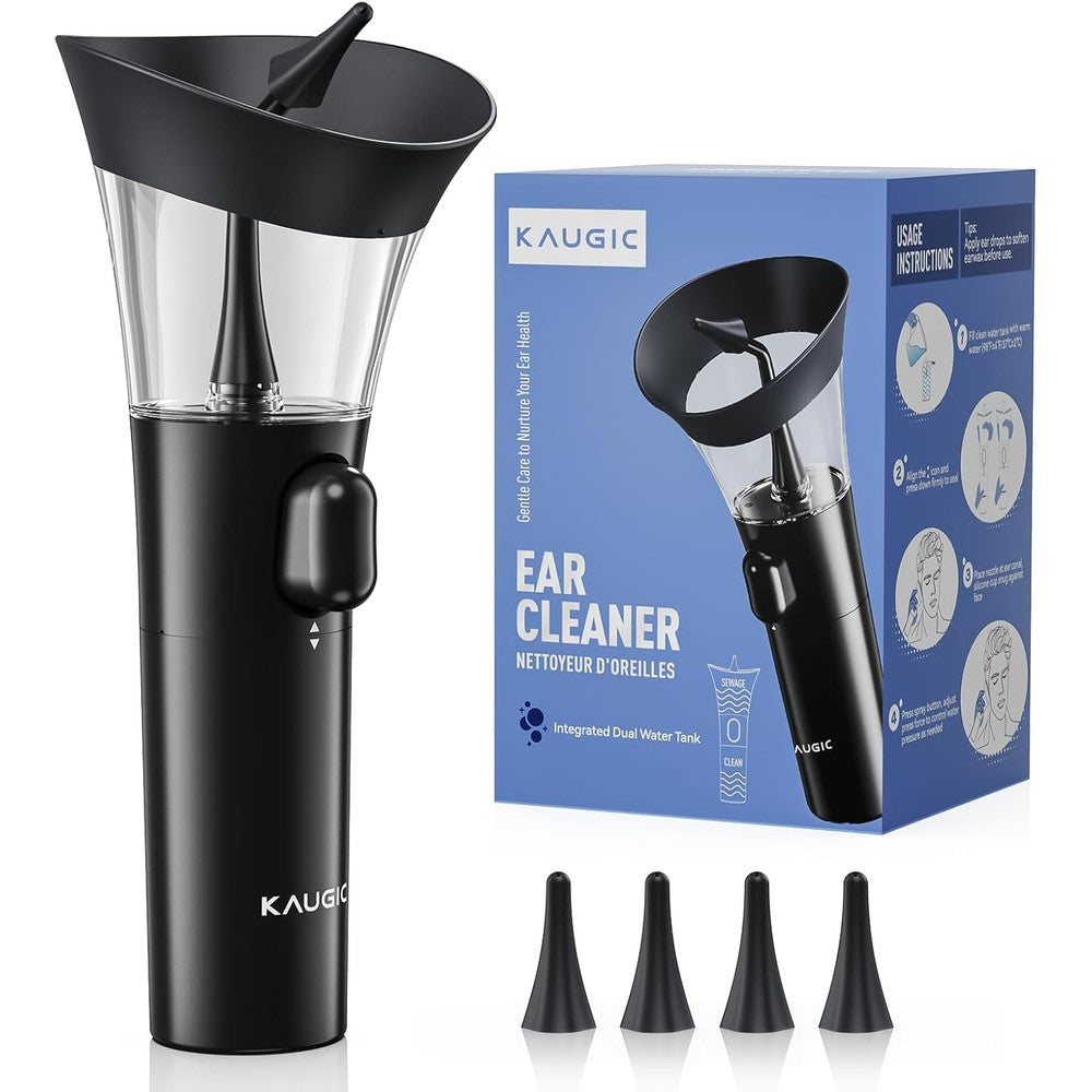 KAUGIC manual ear wax cleaner front view showing the integrated dual tank design for safe ear irrigation