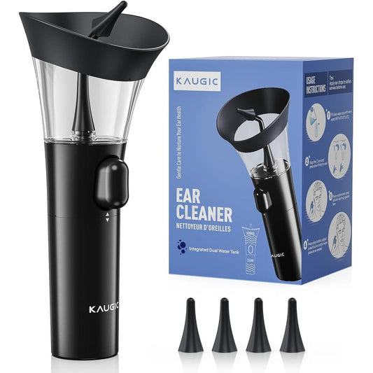 KAUGIC manual ear wax cleaner front view showing the integrated dual tank design for safe ear irrigation