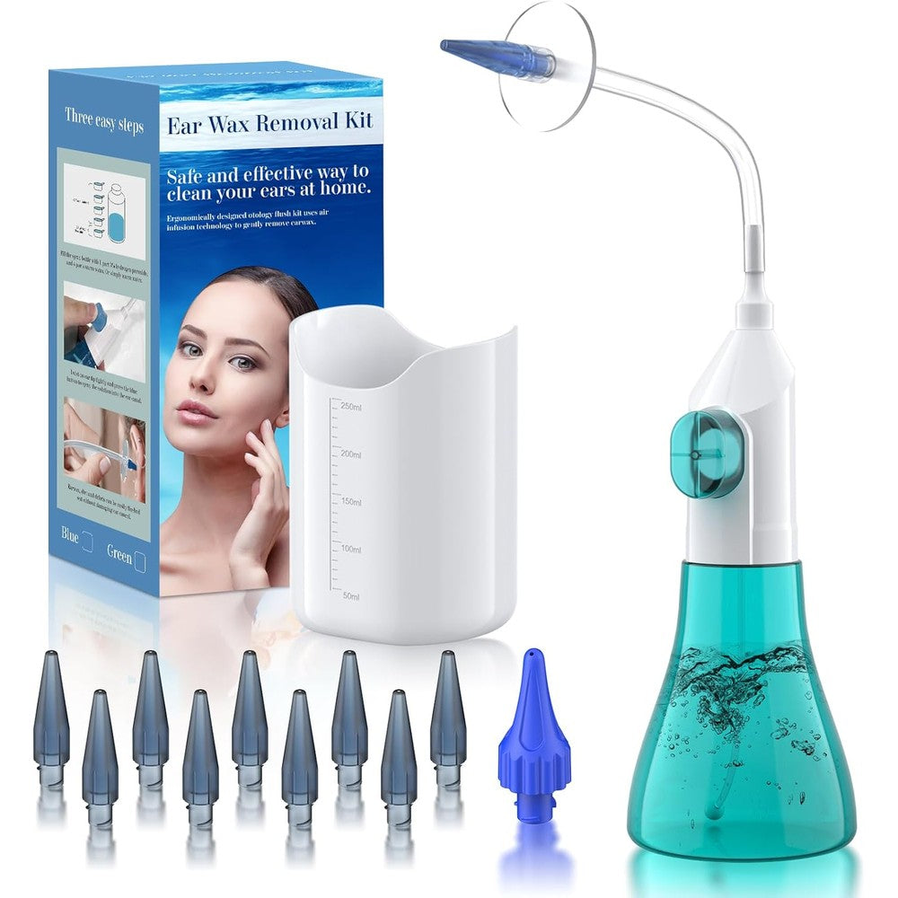 WEUANY ear wax removal kit front view showing spray bottle and basin
