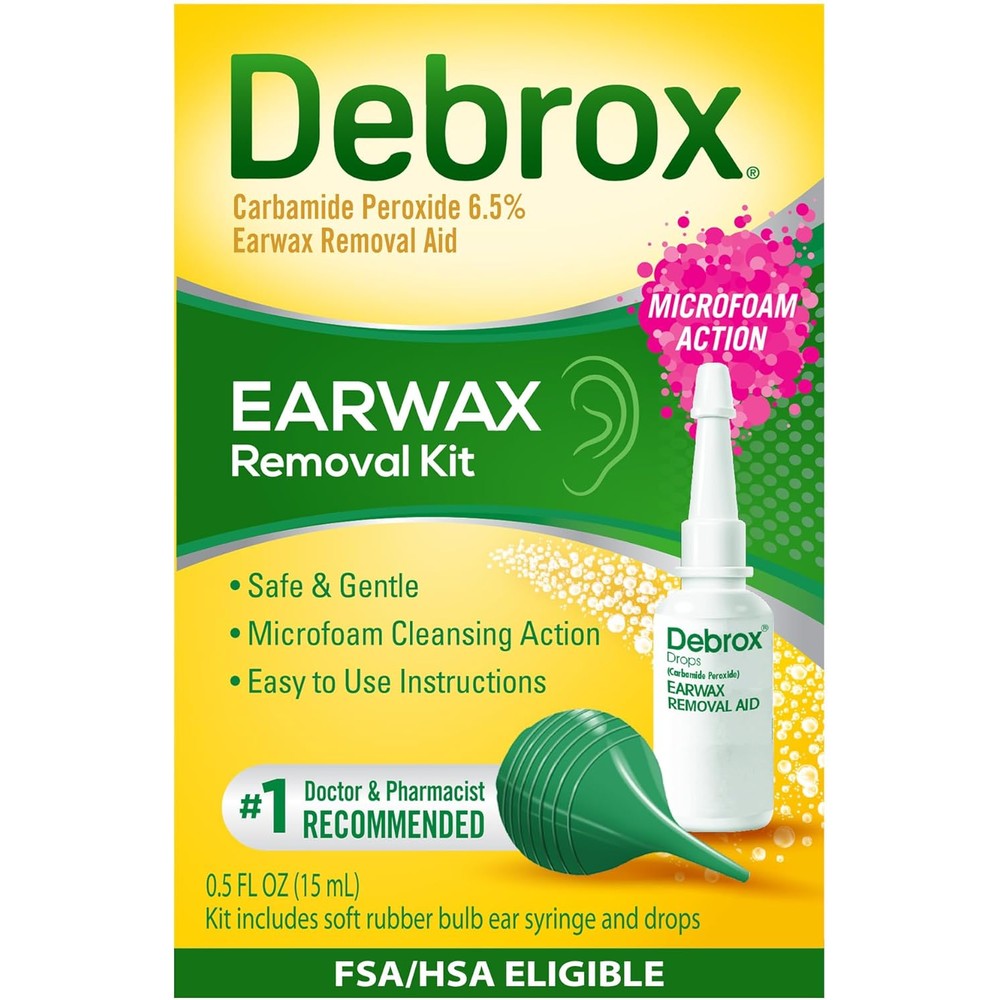 Debrox ear wax removal kit front packaging view box