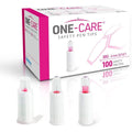 ONE-CARE Safety Pen Tips 100 count box front view for sterile insulin injection.