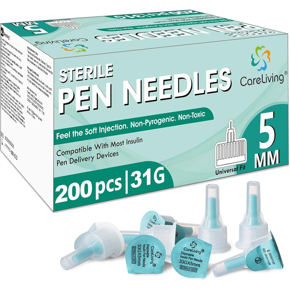 CareLiving Insulin Pen Needles 33G 5mm 200 Count box front view