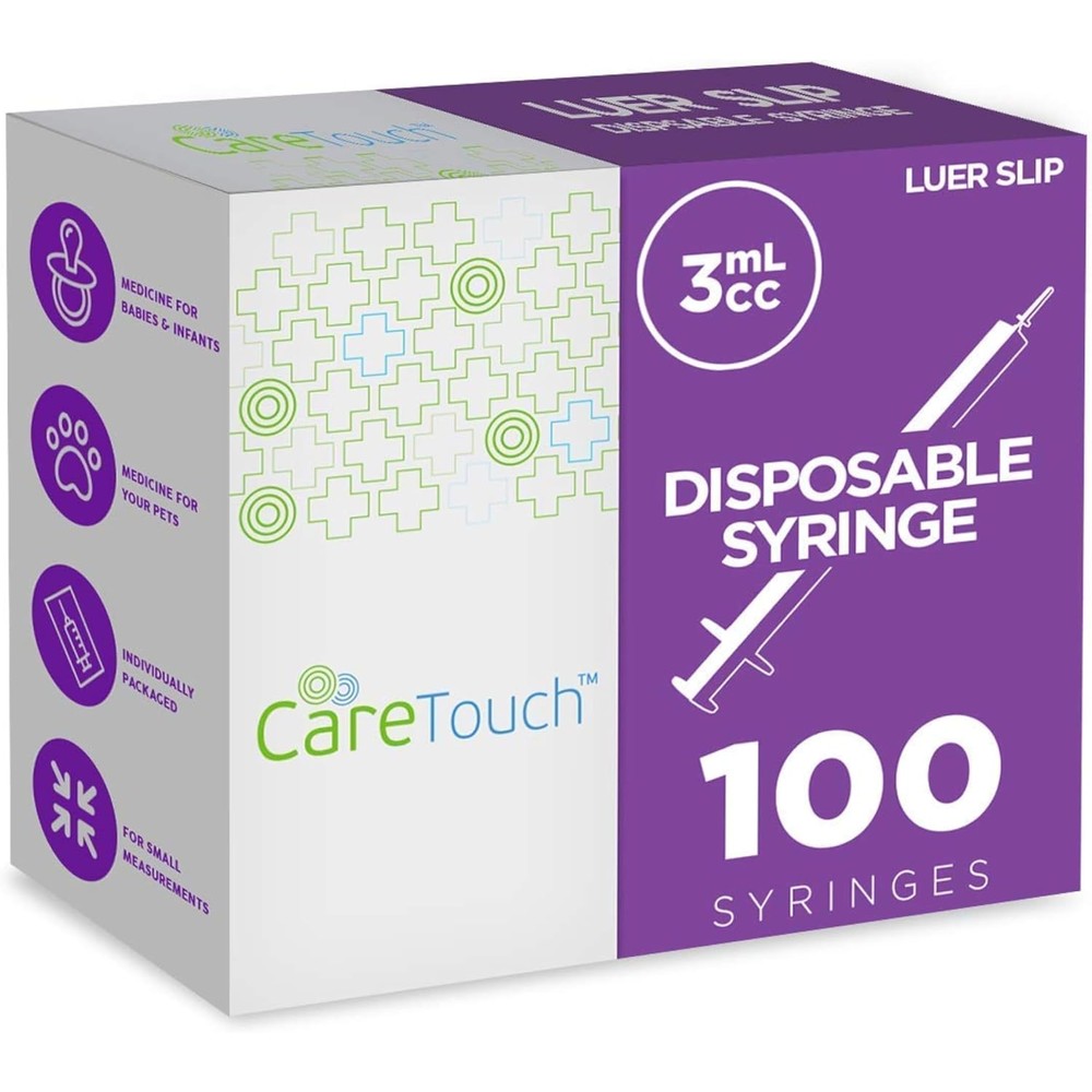 Care Touch 3ml Syringe 100 Pack front view of sterile packaging